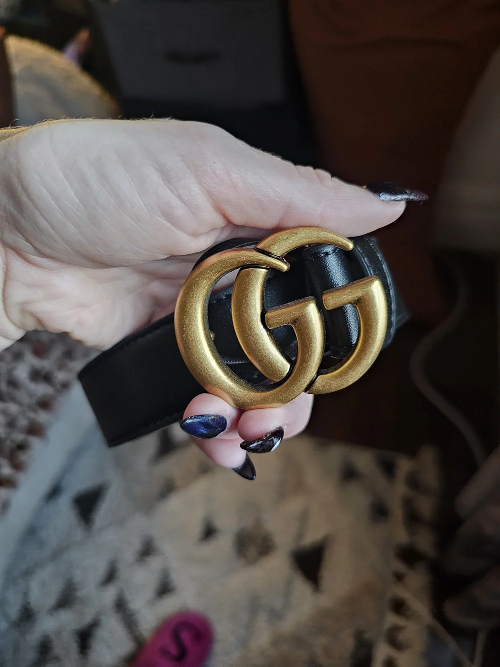 Gucci Black Leather Belt with Gold Interlocking G Buckle